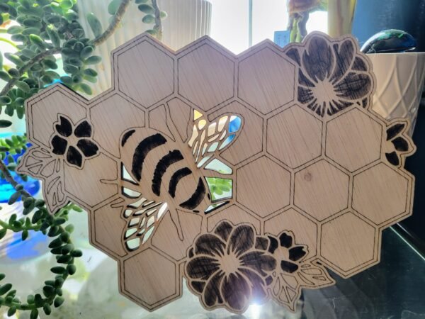Bumble Bee on Honeycomb with Flowers (solid) - Image 2
